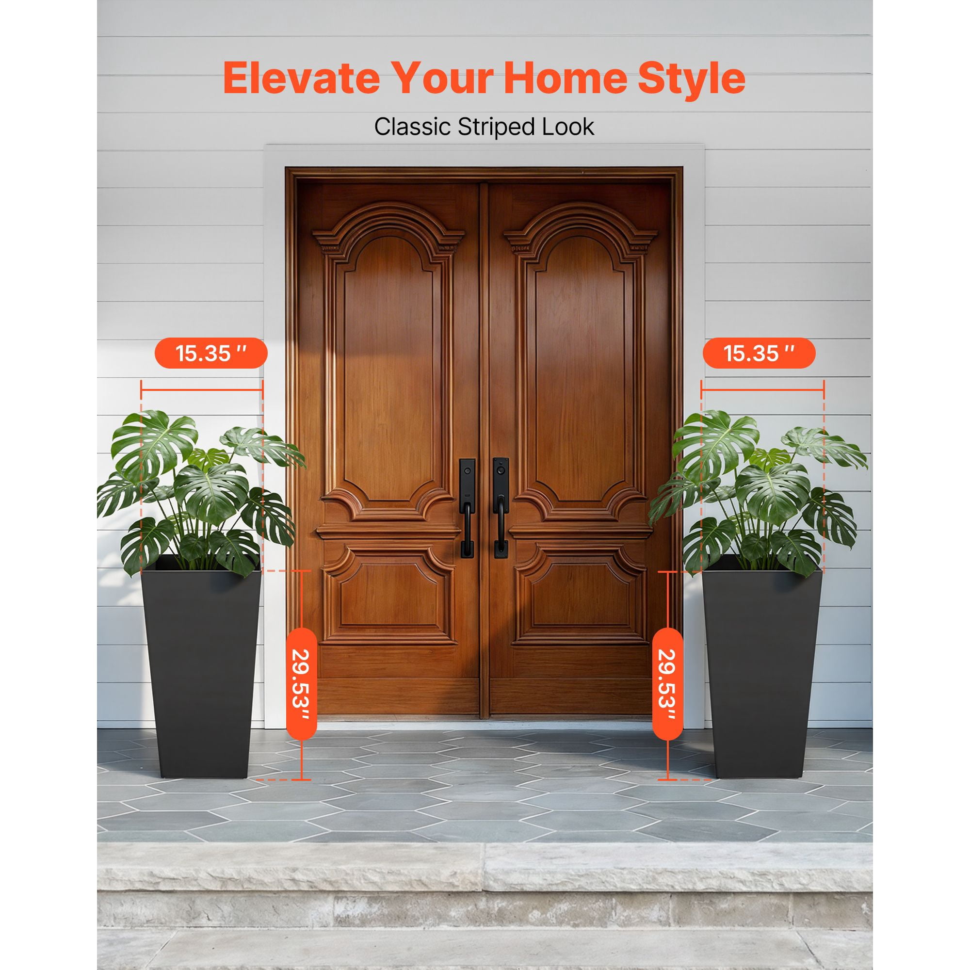 Tall Planters Set of 2, 30" Modern Cone Planters with Casters & Drainage, Front Porch Patio Garden