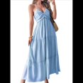 thumbnail image 3 of Vestido de Verano Sin Mangas con Cuello Halter para Mujer, Estilo Bohemio, Informal, con Espalda Descubierta y Fluido Azul L, 3 of 8
