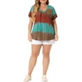 thumbnail image 2 of Blusas de mujer de tallas grandes Agnes Orinda, casuales, con cuello en V, de manga corta, con estampado de teñido anudado, tops de verano 2X naranja, 2 of 6