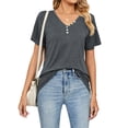 thumbnail image 3 of STARVNC Women Button Up V Neck Short Sleeve Mid Length T-Shirt, 3 of 7