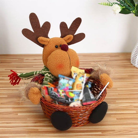 LHWEN Christmas Candy Storage Basket Cute Decoration for Halloween Easter Cookie Cake Storage Holiday Table Desk Decor Gift Unique Snowman Santa Reindeer Design Perfect for Candy Cookies Jelly