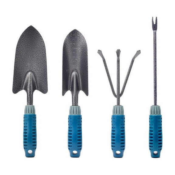 Garden Tool Set, 4 Piece, Heavy Duty, Gardening Tools Work No-Slip Grip, Trowel Transplanter Weeder Hand Rake, Ergonomic Handle, Indoor Outdoor