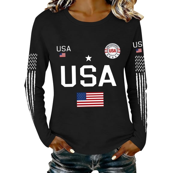 MEICHEN Graphic Tees for Women Lady 250th Special Pattern Round Neck Casual Comfortable Daily Long Sleeved T Shirt