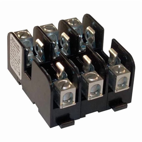 Open Fuse Block, 0 to 30A Amp Range, 600V AC/DC Volt Rating, 3 Poles, Box Lug