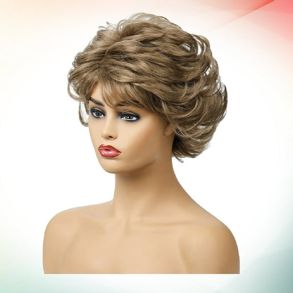 HEMOTON Wavy Synthetic Oblique Bangs Wig Halloween Party Woman Miss