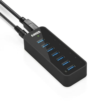 Anker USB 3.0 7-Port Hub with 1 BC 1.2 Charging Port up to 5V 1.5A, 12V 3A Power Adapter Included [VIA VL812-B2 Chipset]