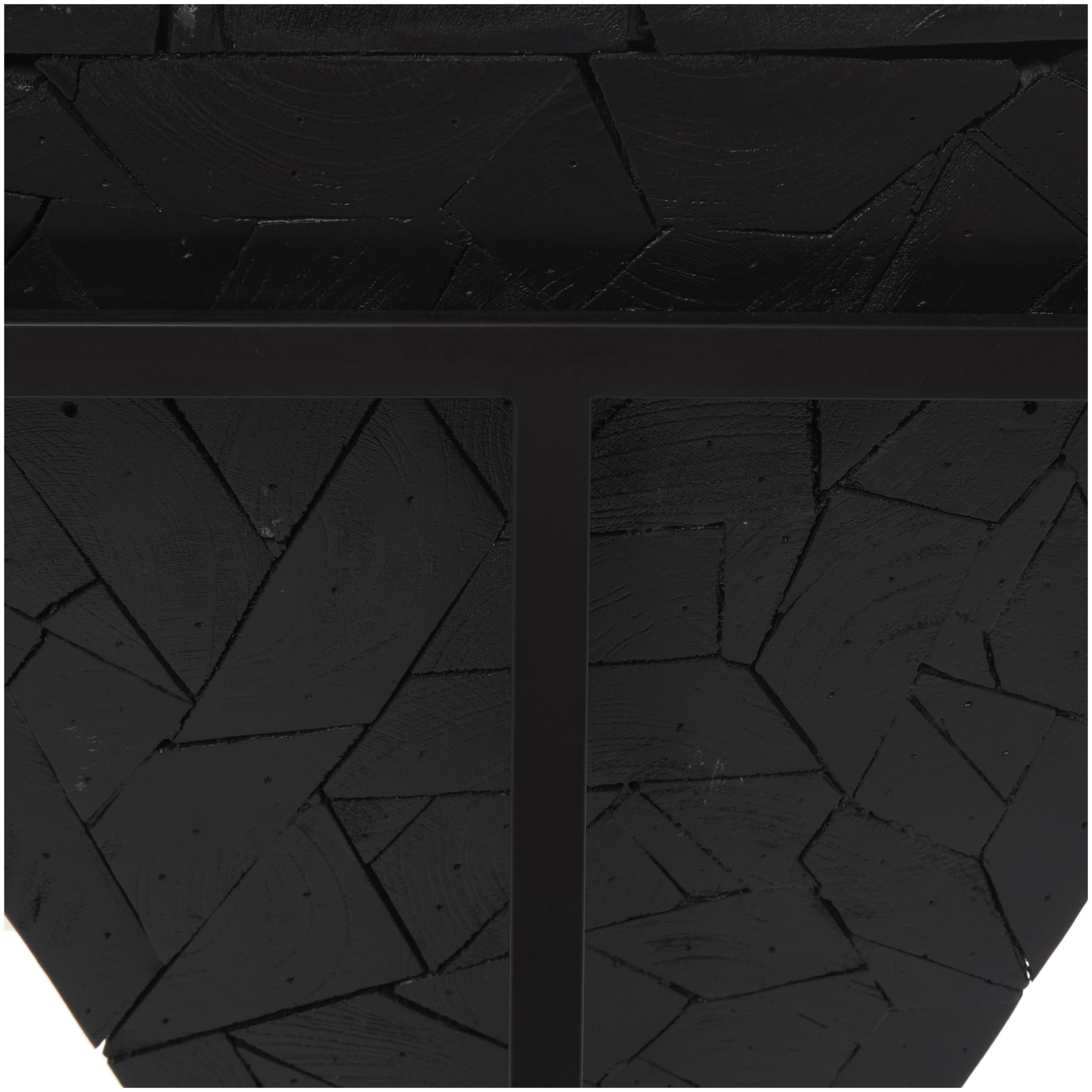 DecMode 17" x 22" Black Teak Wood Handmade Inverted Pyramid Geometric Accent Table with Black Metal Base, 1-Piece