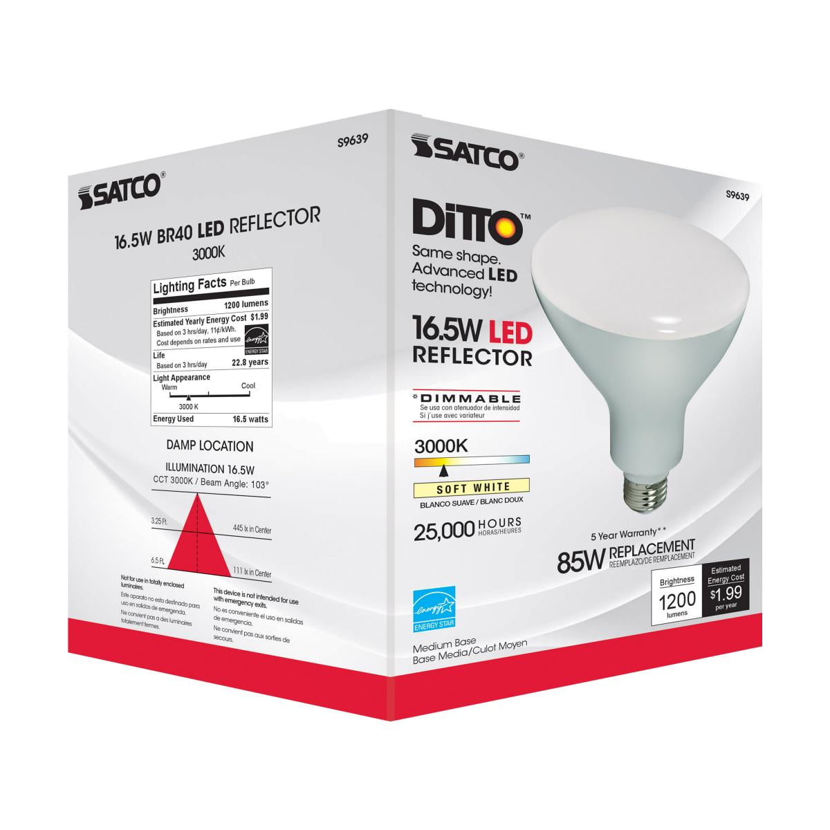 SATCO S9639 16.5 Watt 120V LED BR40 Reflector Light Bulb 3000K Dimmable (12 LED Light Bulbs)