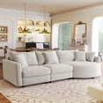 thumbnail image 3 of Harper & Bright Designs L-Shaped Sectional Sofa Set with Curved Chaise and Lounger, 3-Seat Couch with Pillows, Chenille Upholstered Sectional Sofa for Living Room , Beige, 3 of 18