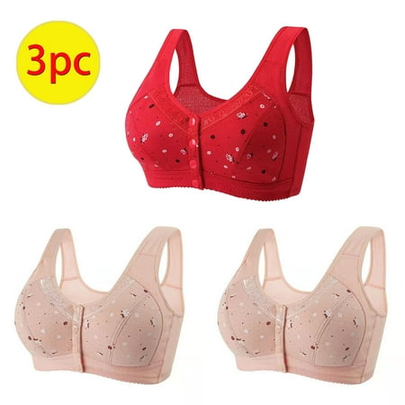 GERsome 3Pcs Assorted Color Everyday Bra Women s Plus Size Convenient Front Closure No Underwire Full Coverage Bras Comfort Wide Strap Sleep Bra for Women 3PCS#2Pink/Red XXXL