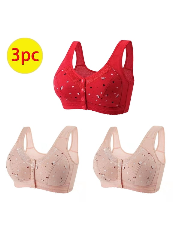 Sakmal Comfy Bras for Women Red 3 Pack Plus Size Full Figure Wireless Bra Ladies Bra for Summer