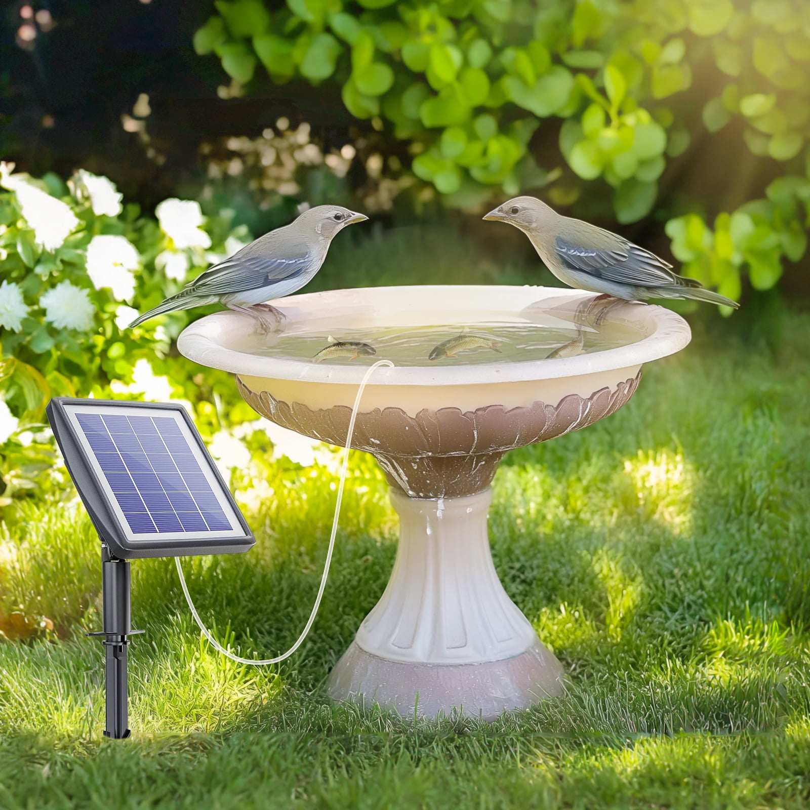 PChero Solar Pond Aerator, 2W & 2200mAh Solar Aquarium Air Pump with 2 Air Stone, 2 Modes Bubbler for Aquarium, Fish Tank, Outdoor Small Pond, Hydroponics