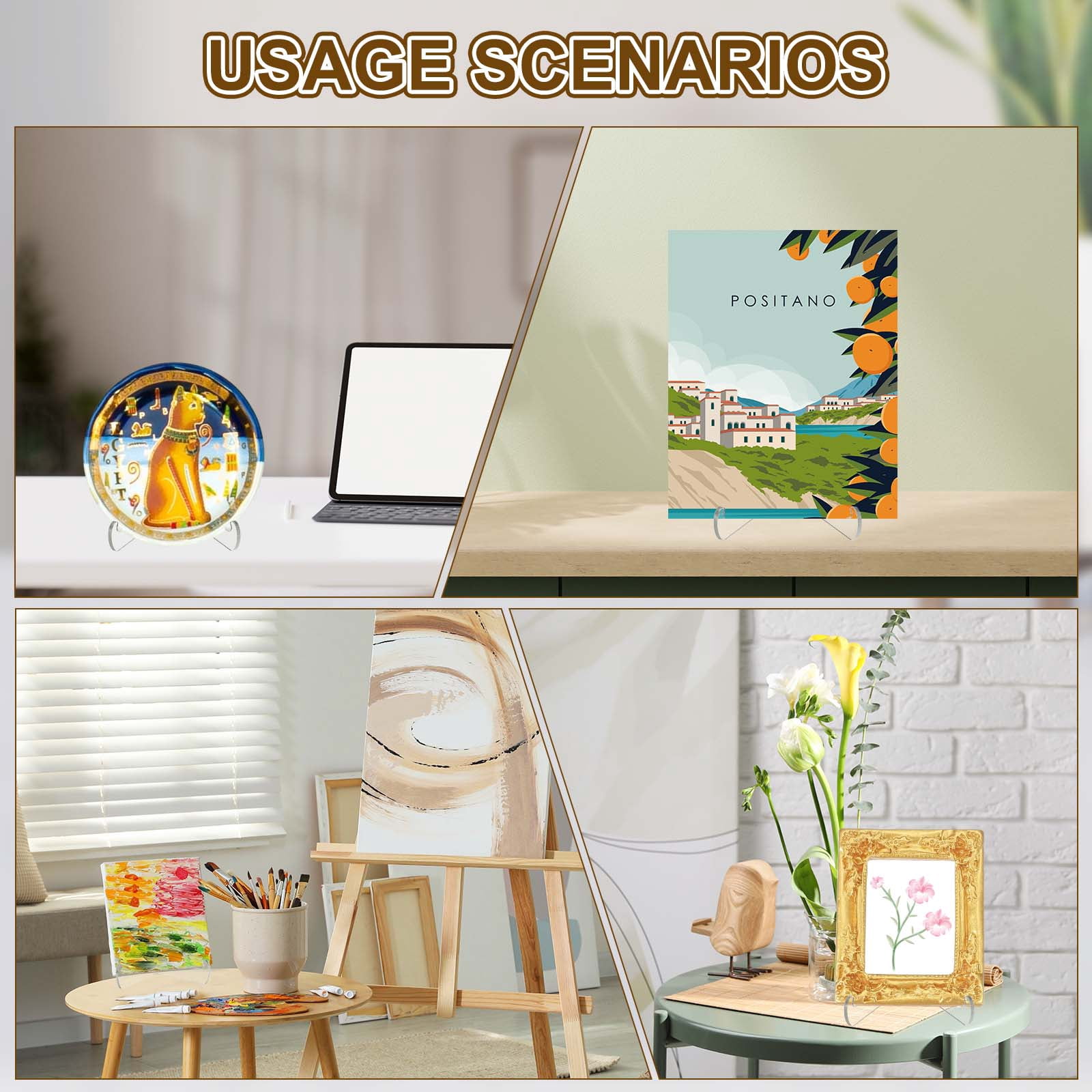 Uxcell 6 Inch Acrylic Plate Display Stand, 2 Pack Large Clear Easel Plate Holder Picture Stands for Display Frames Card Picture CD Book Challenge Coin(Tripod)