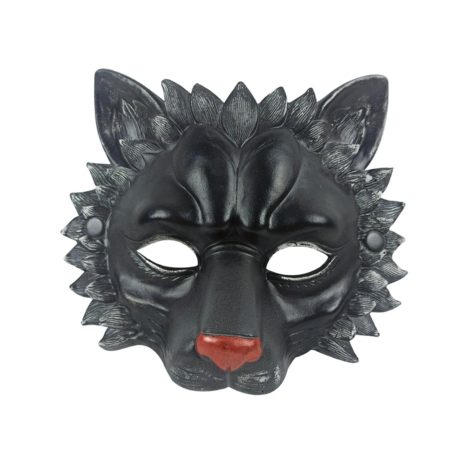 "Black Wolf" Laser Cut Metal Feline Masquerade Mask with Clear Rhinestone Unisex 