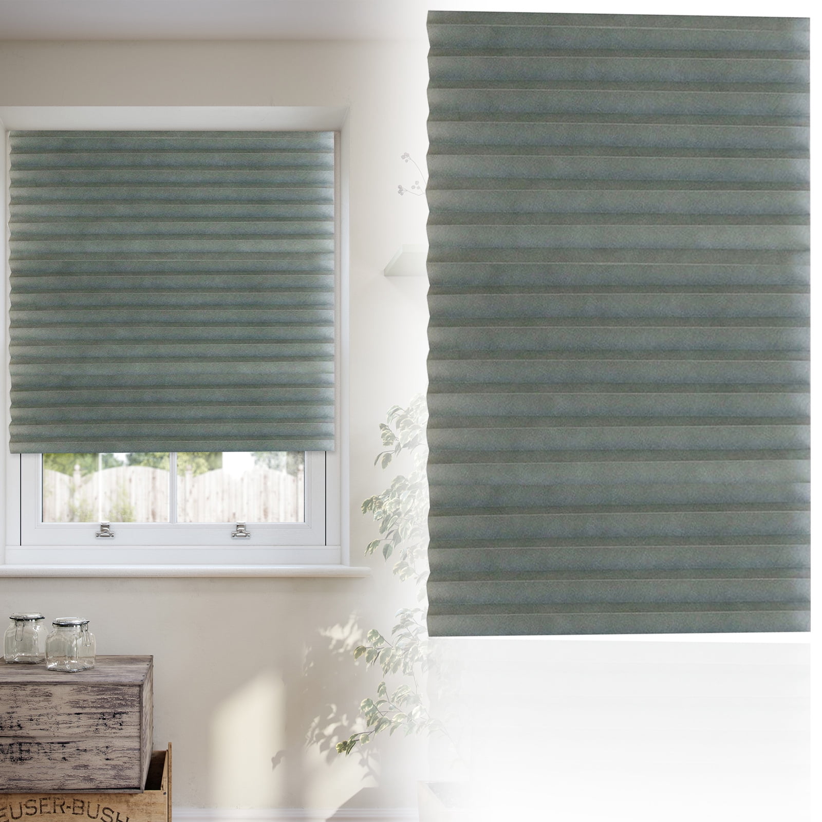 ZMKIAG No Tools Adhesive Pleated Blackout Blinds – Window Shades, No Drill Temporary Blinds, Cordless Room Darkening Paper Shades – For Office, Living Room, Bedroom