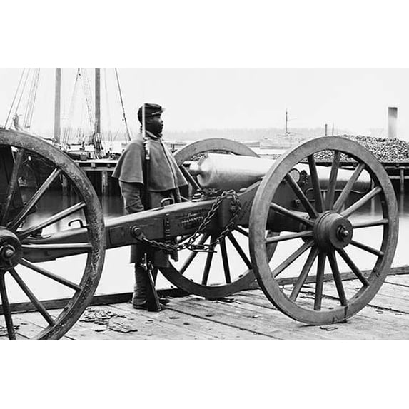 African American soldier Guards Artillery in the Civil War- Fine Art Canvas Print (20" x 30")