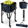 thumbnail image 1 of Goplus Foldable Tennis Ball Hopper Basket Portable Travel Teaching Cart with Wheels & Bag Blue, 1 of 10