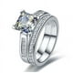 thumbnail image 3 of JeenMata Conjunto Nupcial de Moissanita de Corte Princesa de 2 Quilates - Conjunto Nupcial - Anillo de Compromiso - Anillo con Engaste de Canal - Anillo de Racimo - Oro Blanco de 18 K sobre Plata, 3 of 5