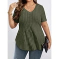 thumbnail image 4 of Women'S Plus Size Casual Tops V Neck Solid Color Shirts - Short Sleeve Blouses  Green XL, 4 of 7