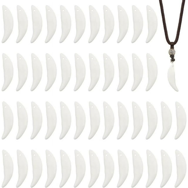 60 colgantes de resina con forma de diente de lobo, diseño floral blanco, para collar, con dientes de animal.