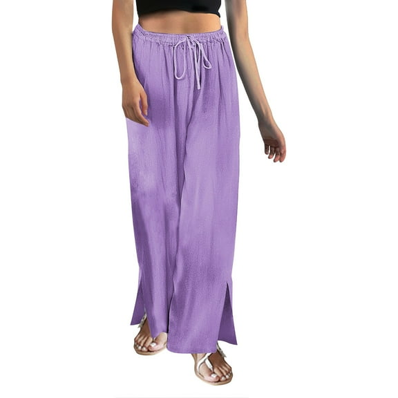 yunLCZ Pants for Women High Waisted Ladies' Fashionable And Casual Spring And Summer Drawstring Cotton And Linen Split High Waisted Pants