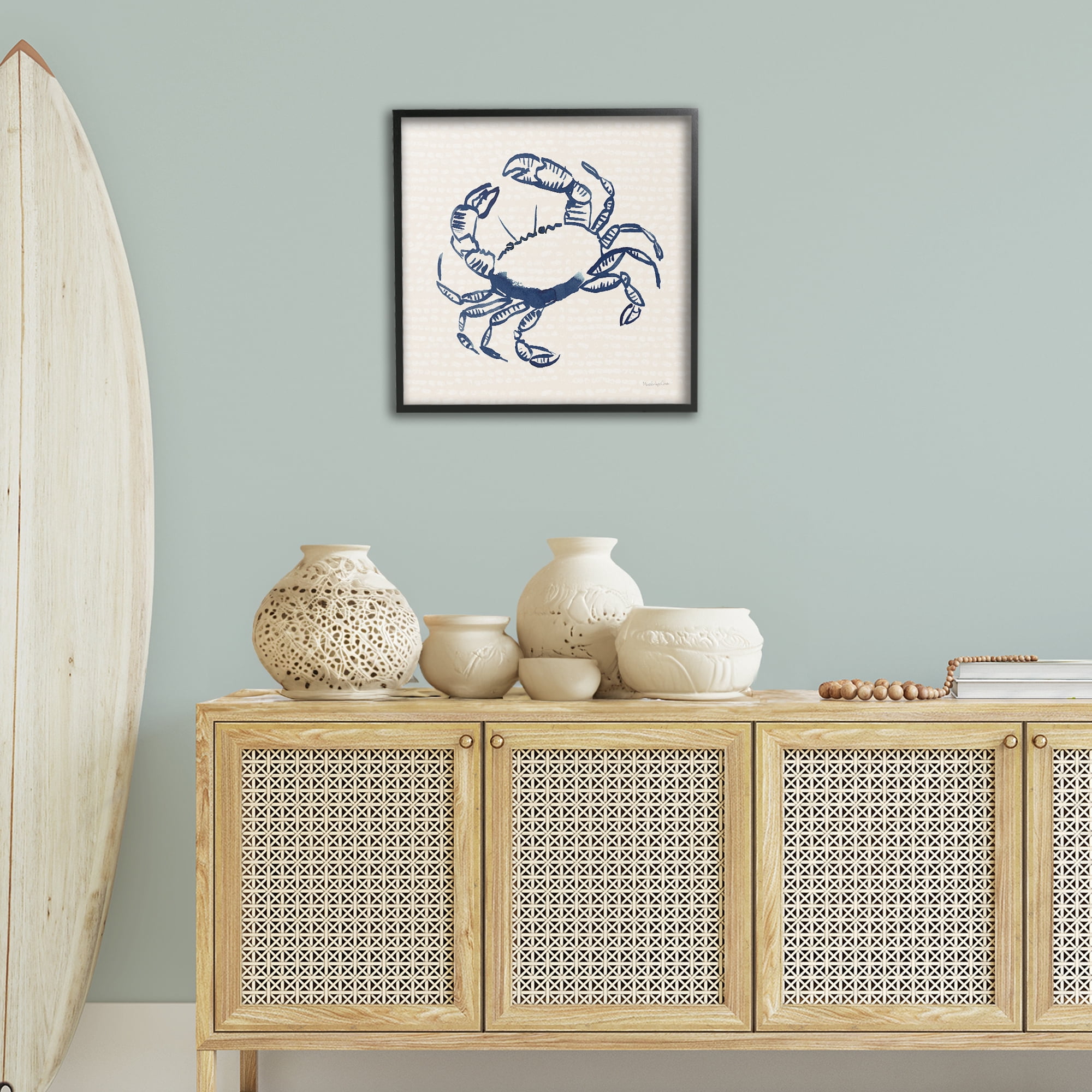 Stupell Industries Aquatic Crab on Beige Animals & Insects Painting Black Framed Art Print Wall Art, 24 x 24
