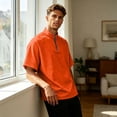 thumbnail image 5 of Domzest Mens Short Sleeve Stand Collar Shirt Quater Zip Lightweight Pullover Summer Casual Breathable Solid Shirts Saffron S, 5 of 7