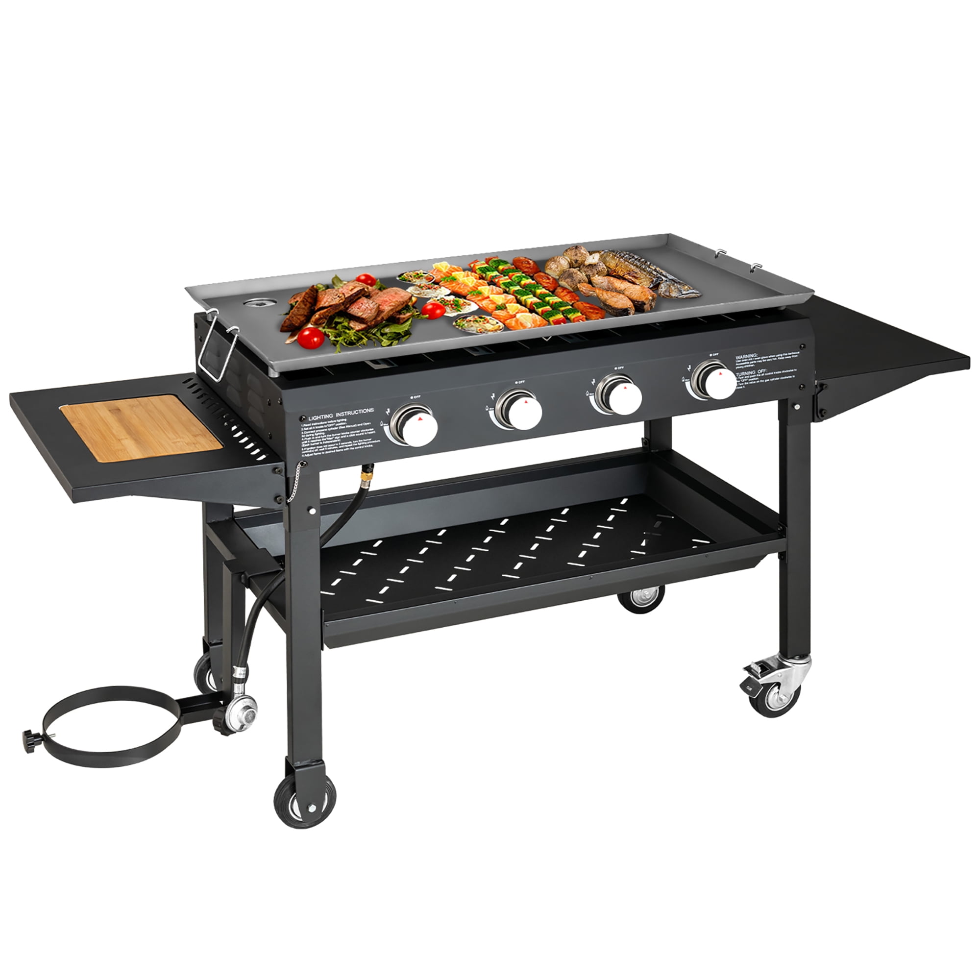 VEVOR Flat Top GAS Grill on Cart 36 in. Outdoor Griddle Station 4-Burner Propane 60,000 BTU Restaurant Portable Grill in Black