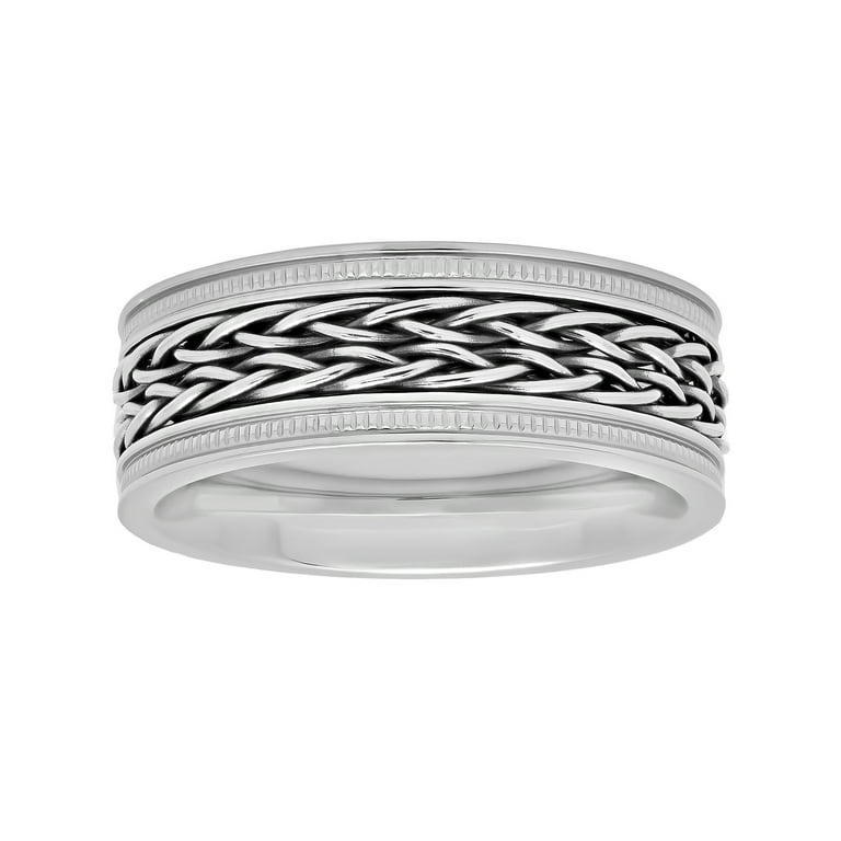 Mens Stainless Steel Braided Center Wedding Band Mens ring