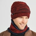 thumbnail image 4 of Weikingp Clearance! Beanies Hats Men, Men's Winter Knitted Fleece Hat Windproof Hat Scarf Mask Three-Piece Winter Knitted Hat Men's Soft Warm Hat, Beanie for Women, Baby Beanie Wine, 4 of 6