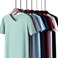 thumbnail image 2 of Camiseta de hombre, camiseta de seda de hielo, camiseta sin costuras, camiseta ajustada de gran tamaño, manga corta, cuello en V, camiseta de primavera y verano 2022, 2 of 5