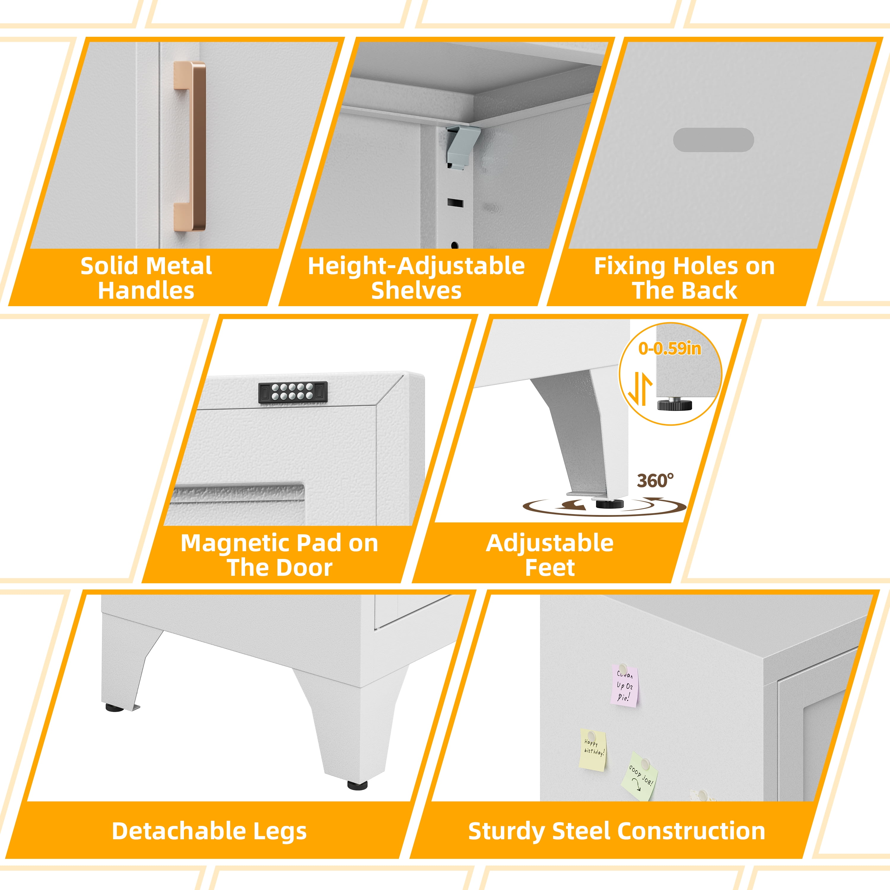 67" H White Metal Narrow Pantry Cabinet with 2 Doors and 2 Adjustable Shelves, 5 Tier Small Thin Storage Cabinet with Legs and Gold Handle for Kitchen,Home Office,Bath,Laundry,Easy Assembly