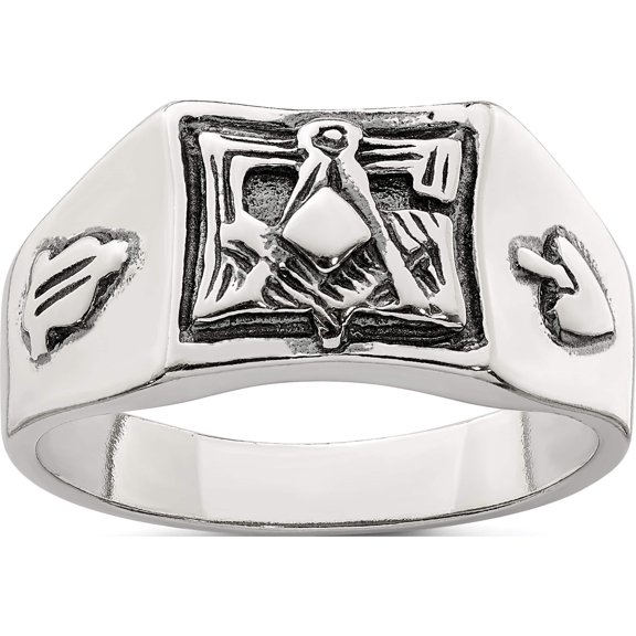 Sterling Silver Antiqued Masonic Ring (Size 10) Made In India qr1240-10