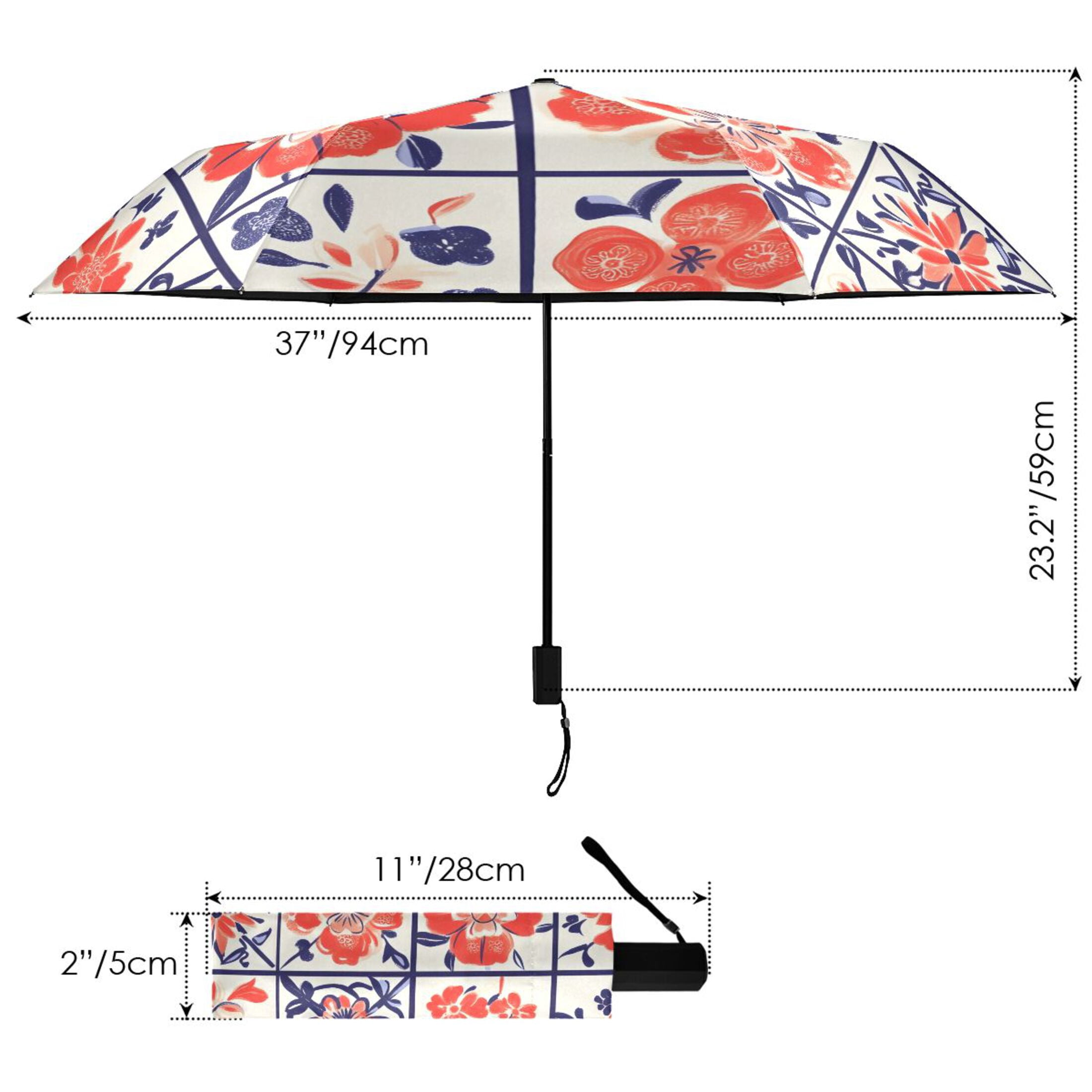 ALAZA Boho Flower in Checkered Grid UPF 50+ Compact Folding Umbrella for Rain Travel Umbrella Packable