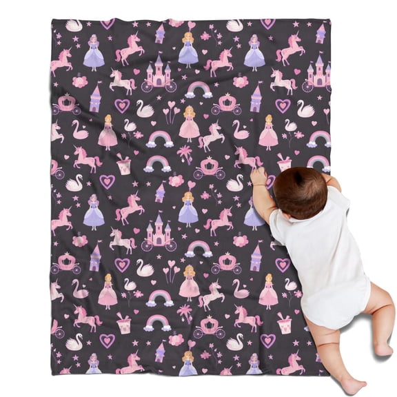 Fantasy Princess Unicorn Pattern Blanket,Comfortable Soft Flannel Throw Blanket,All Season,Warm Lightweight Blankets for Sofa Bed Couch Living Room Chair,30"x40"