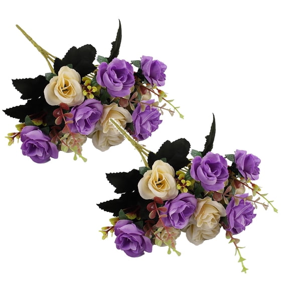 Artificial Rose Flower Bunches, 12-Head Fabric Flowers with Bendable Wire Stems for Vase Centerpieces