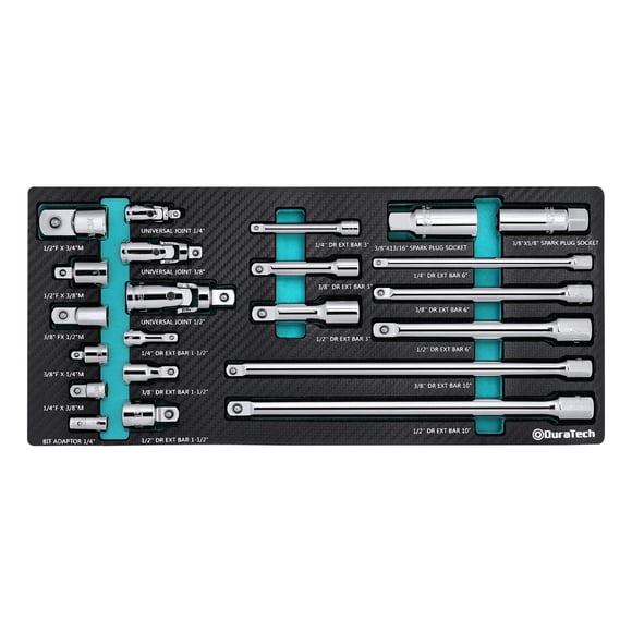 DURATECH Ensemble d'Accessoires d'Outils d'Entraînement 22 Pcs, Y Compris Barres d'Extension 1/4 3/8 1/2, Adaptateurs de Douille, Joints Universels, Douilles de Bougie d'Allumage, Accessoires de Douille Professionnels
