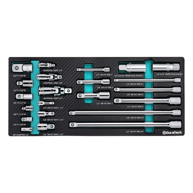 DURATECH 22-Piece Drive Tool Accessory Set, Including 1/4 3/8 1/2 Extension Bars, Socket Adapters, Universal Joints, Spark Plug Sockets, Professional Socket Accessories,