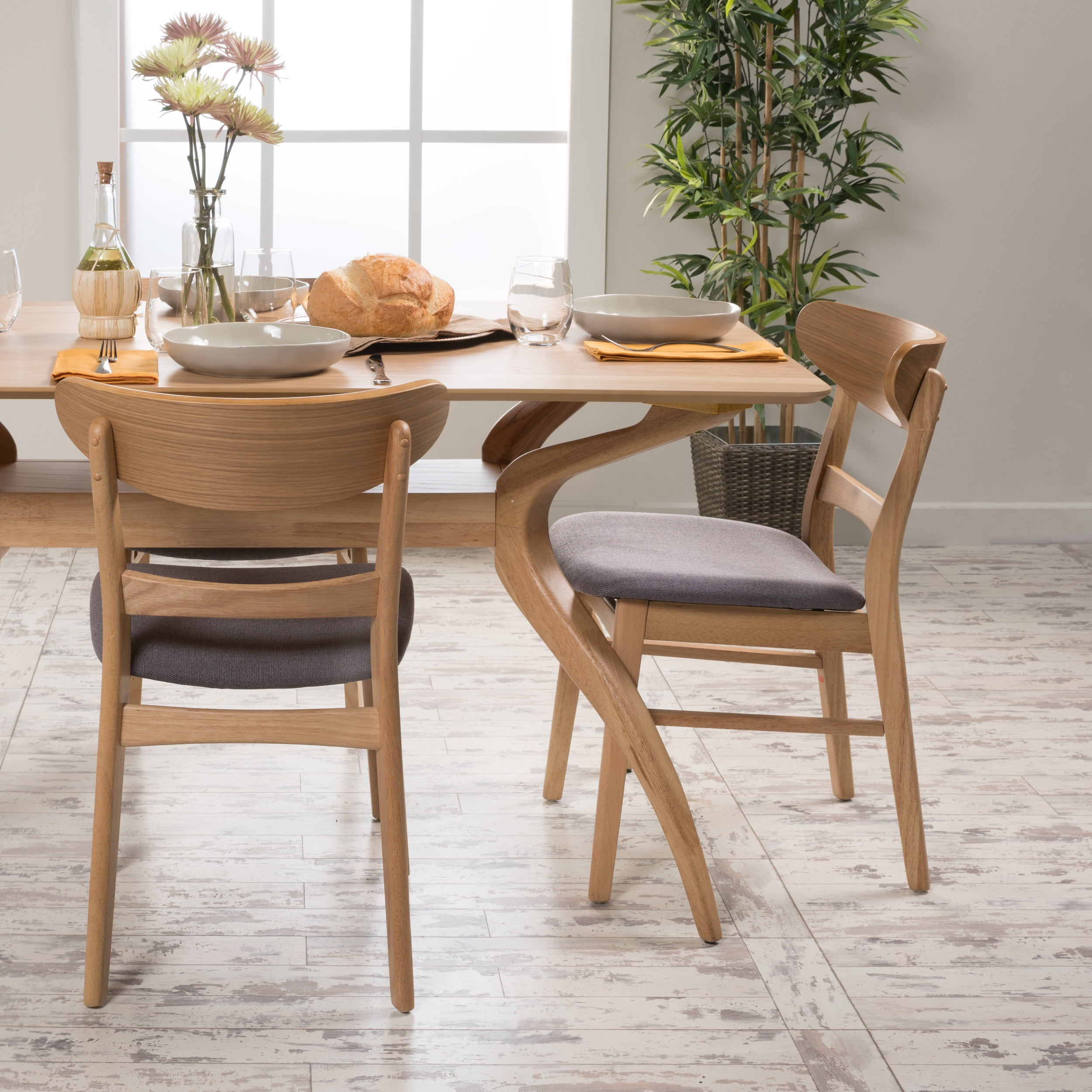 Noble House Odelia Mid-Century Modern Fabric Dining Chairs, Set of 2, Dark Gray