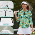 thumbnail image 6 of Uorisanigo Palm Tree Flower Womens Quick Dry Athletic Polo Shirts Comfortable Polyester Spandex Fabric Women's 3/4 Sleeve Golf Top with Zipper Relaxed Soft Tennis Tops Size L, 6 of 7