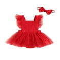 thumbnail image 1 of Valentin Nouveau-Né Bébé Filles Romper Tulle Rouge Combinaison Sans Manches Tenues Rouges 3-6 Mois, 1 of 9