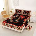 thumbnail image 2 of Manfei Red Bow Tie D Personalized Initial Full Size Sheets 4-Piece for Teens Girls,Kids Vintage Leopard Print Letter Bed Sheets,Lightweight Room Decor, 2 of 5