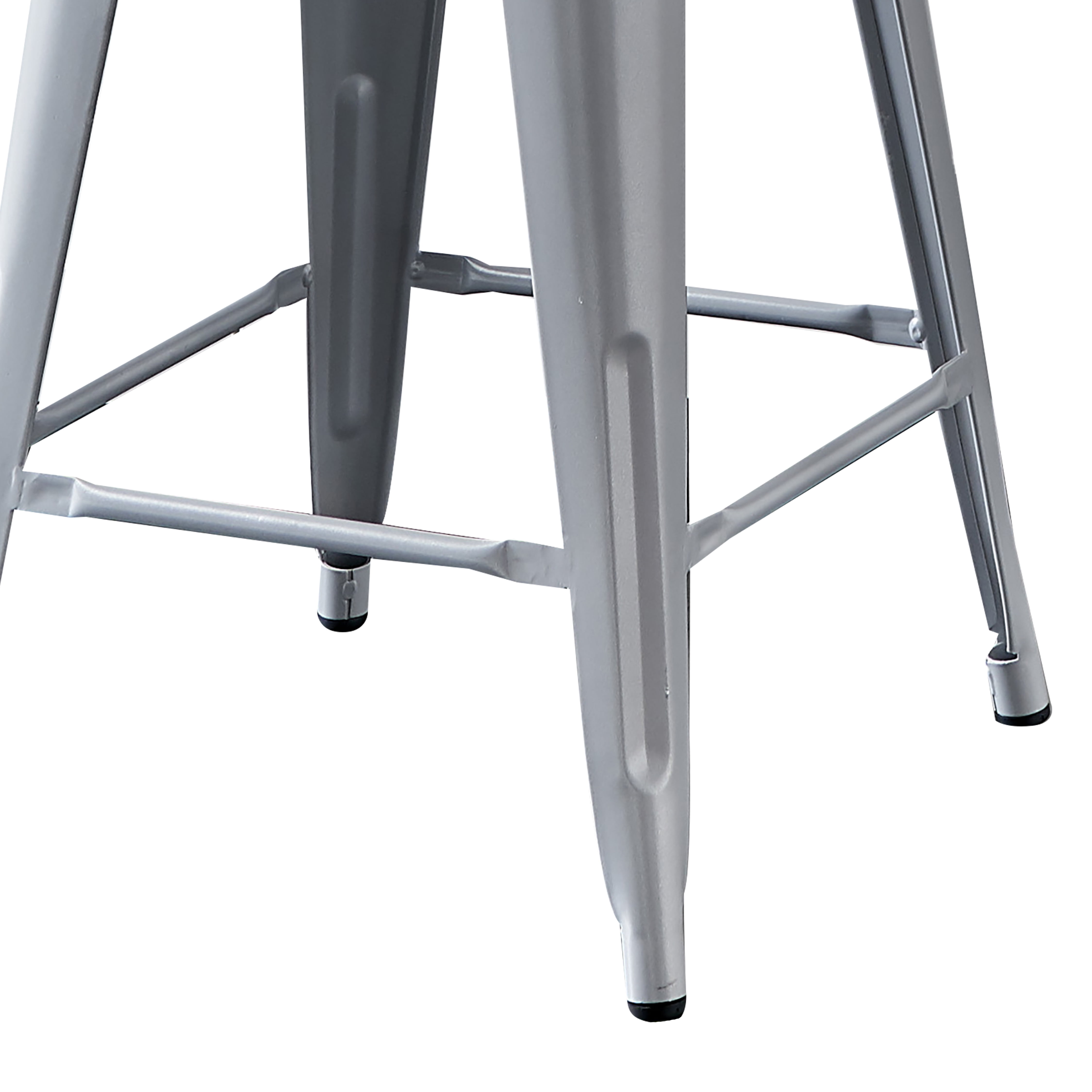 AC Pacific 24" Industrial Metal Bar Stool With Back, Silver, Set Of 2
