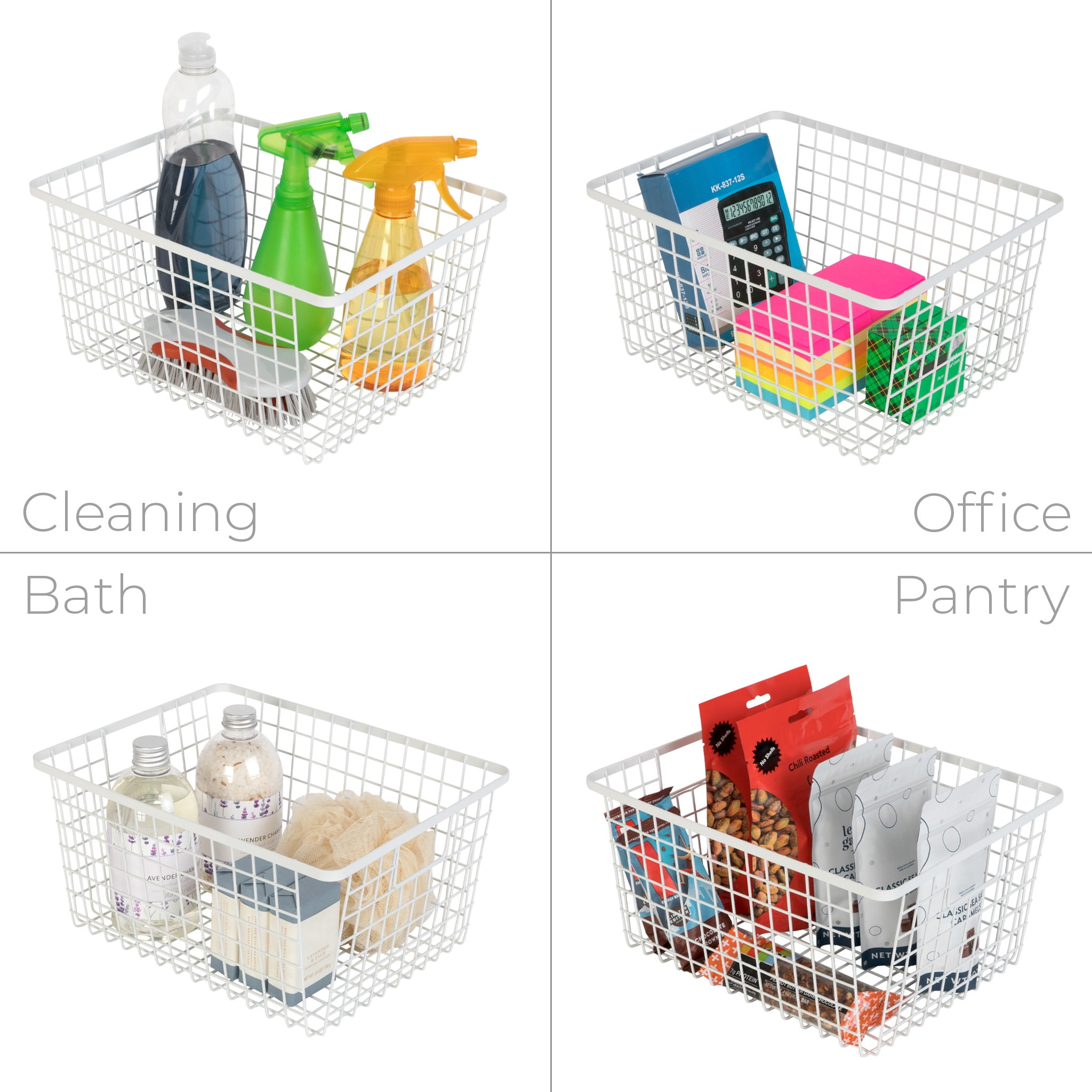 Smart Design Nestable Basket Organizer with Handles - 9 x 12 x 6 inches - White - Set of 4