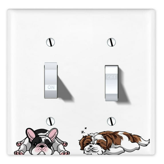 WIRESTER 2-Gang Toggle Wall Plate/Switch Plate Cover, Animal French Bulldog Shih Tzu Dog (S1)