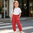 thumbnail image 5 of CUZIBR Girls Toddler Summer Pants Elastic Ankle Jogger Pants With Cute Patch Side Pockets Solid Color Loose Lightweight Outdoor Play Beach Trousers For Kids,Red,4-5 Years, 5 of 8