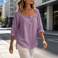 thumbnail image 5 of VBVC Women's Cotton Linen Square Neck Tunic Tops , Casual Long Sleeve Shirts For Women , Ladies' Lightweight Blouses with Pockets,Purple,S-2XL, 5 of 8