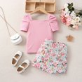 thumbnail image 6 of Toddler Girls Outfits Puff Sleeve Square Neck T Shirt and Floral Skirt 2Pc Clothes Sets, 6 of 6