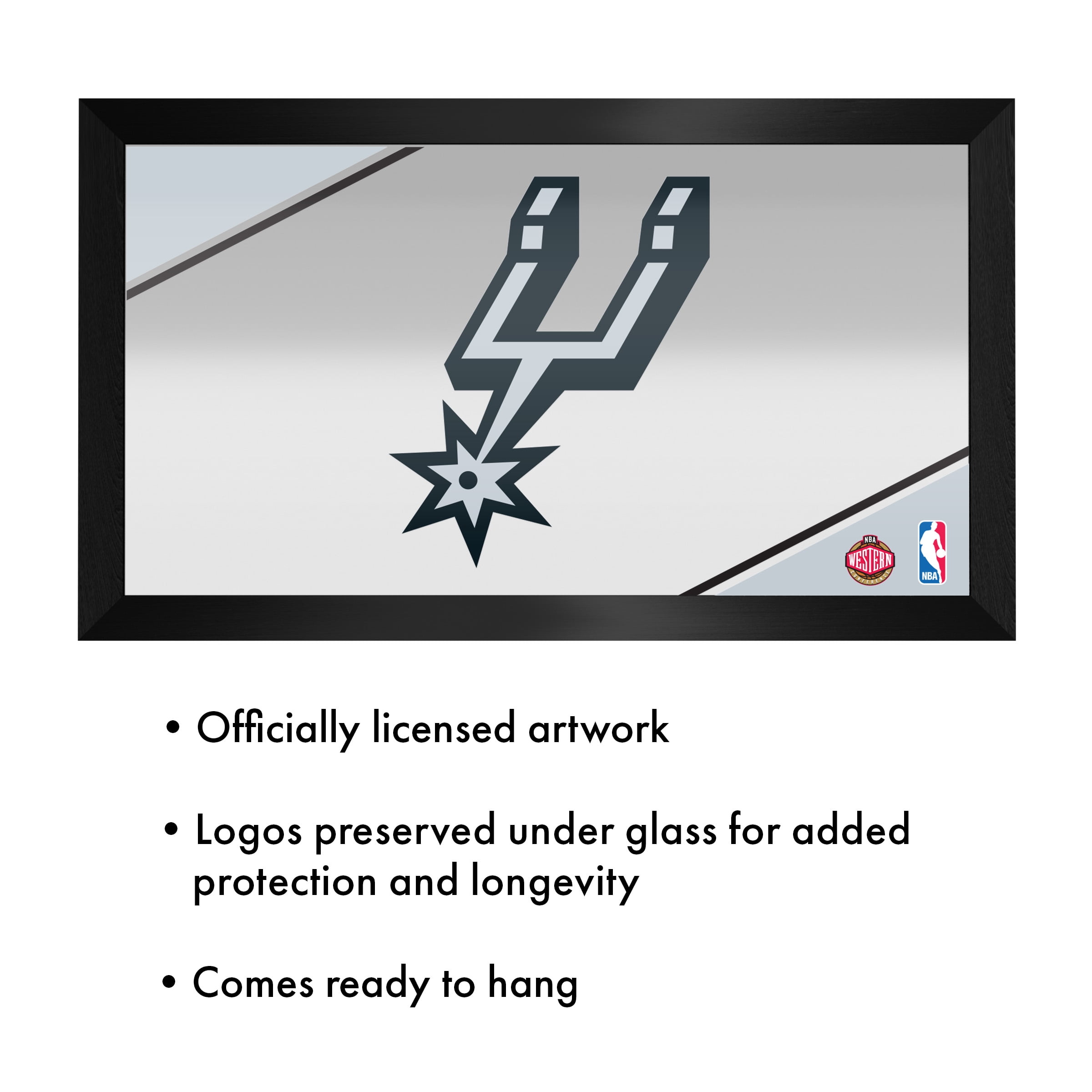 San Antonio Spurs Logo Ready-To-Hang Black Framed Wall Mirror