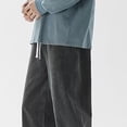 thumbnail image 6 of Fengqque Men's Vintage Fashion Solid Casual Elastic Waist Drawstring Jeans Pants with Pockets Gray S, 6 of 6